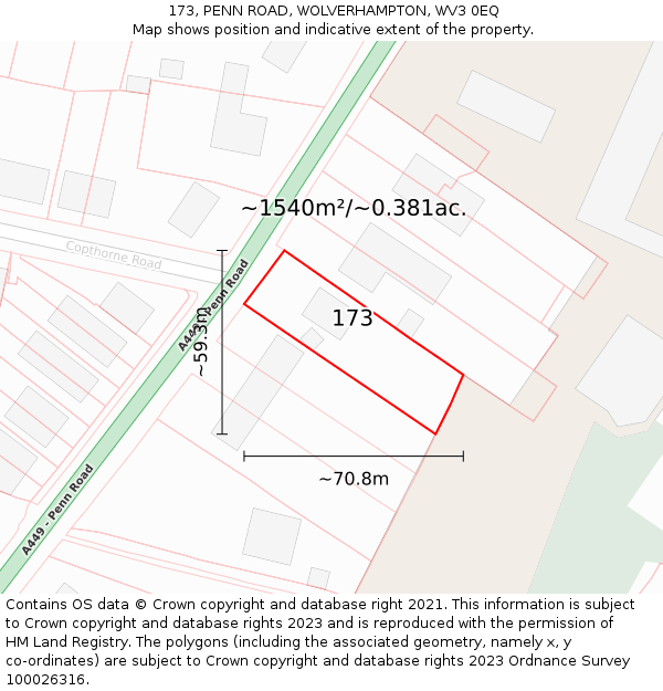 173, PENN ROAD, WOLVERHAMPTON, WV3 0EQ: Plot and title map