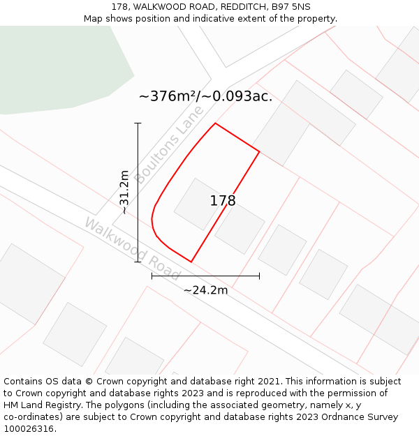 178, WALKWOOD ROAD, REDDITCH, B97 5NS: Plot and title map