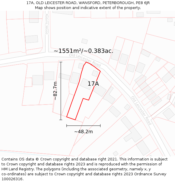 17A, OLD LEICESTER ROAD, WANSFORD, PETERBOROUGH, PE8 6JR: Plot and title map