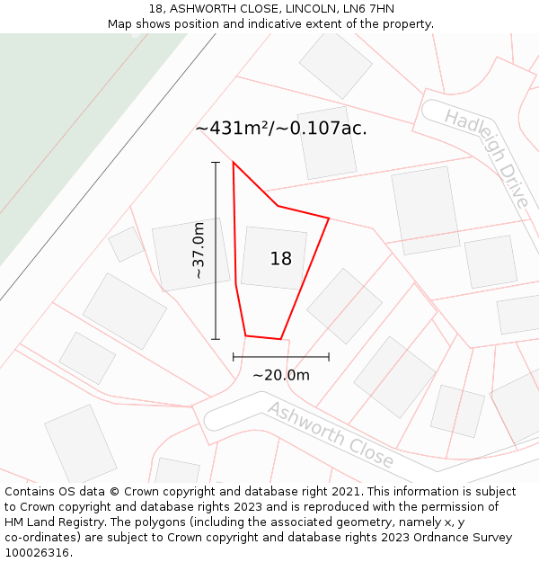 18, ASHWORTH CLOSE, LINCOLN, LN6 7HN: Plot and title map