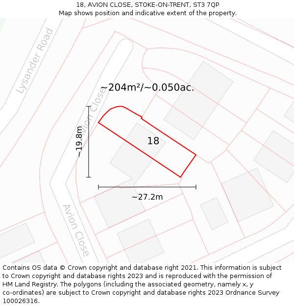 18, AVION CLOSE, STOKE-ON-TRENT, ST3 7QP: Plot and title map