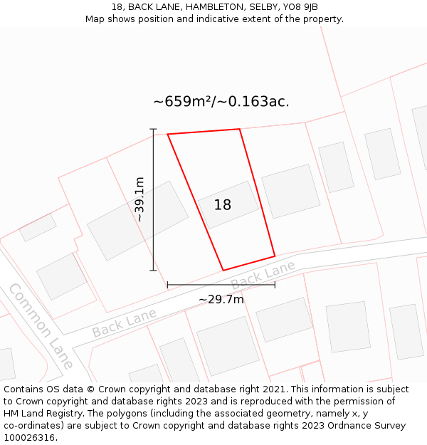 18, BACK LANE, HAMBLETON, SELBY, YO8 9JB: Plot and title map