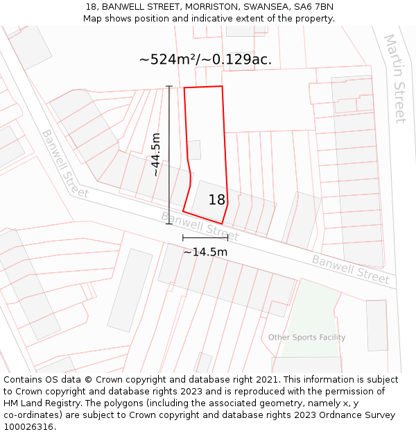 18, BANWELL STREET, MORRISTON, SWANSEA, SA6 7BN: Plot and title map