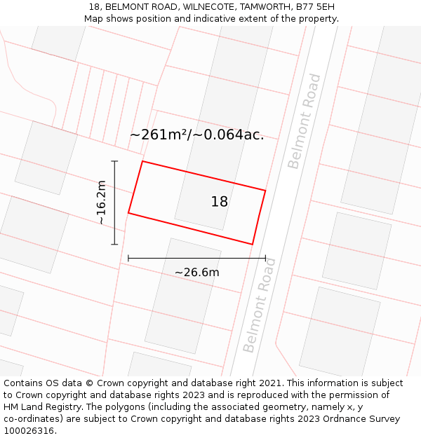 18, BELMONT ROAD, WILNECOTE, TAMWORTH, B77 5EH: Plot and title map