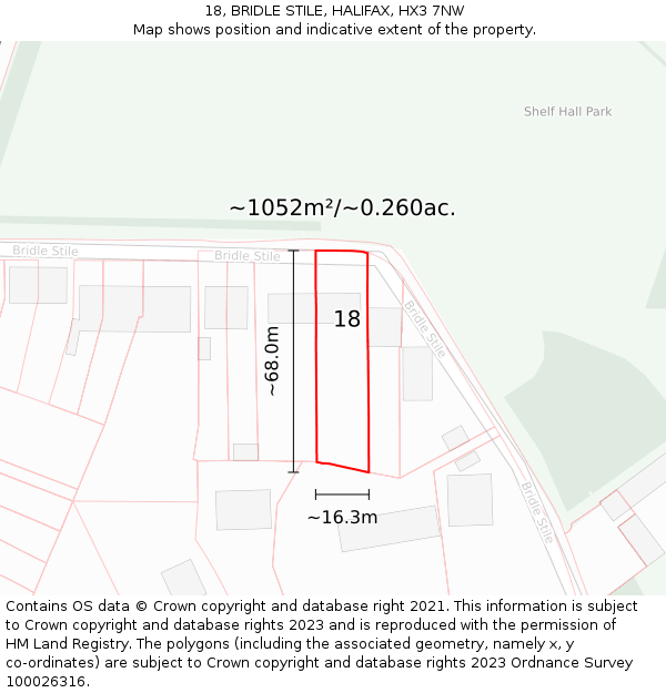 18, BRIDLE STILE, HALIFAX, HX3 7NW: Plot and title map