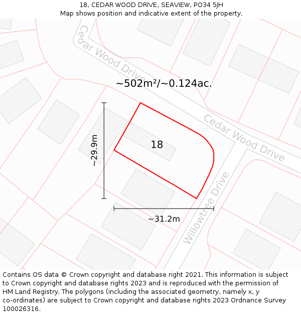 18, CEDAR WOOD DRIVE, SEAVIEW, PO34 5JH: Plot and title map