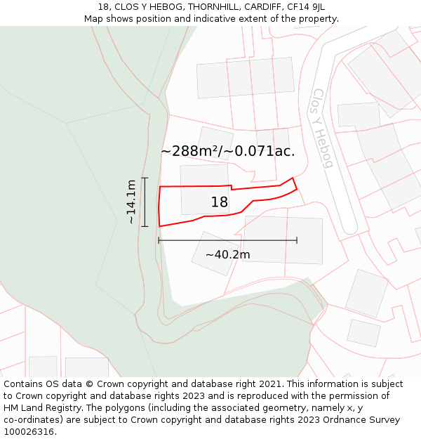 18, CLOS Y HEBOG, THORNHILL, CARDIFF, CF14 9JL: Plot and title map