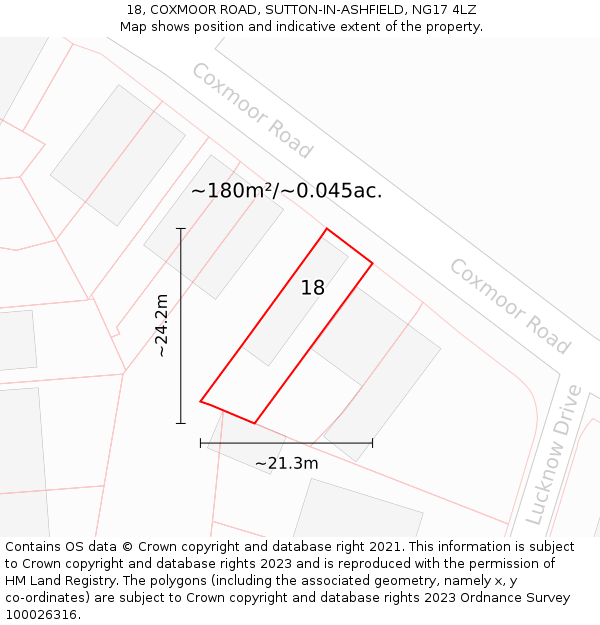 18, COXMOOR ROAD, SUTTON-IN-ASHFIELD, NG17 4LZ: Plot and title map