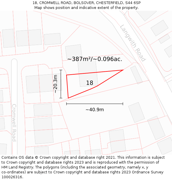 18, CROMWELL ROAD, BOLSOVER, CHESTERFIELD, S44 6SP: Plot and title map