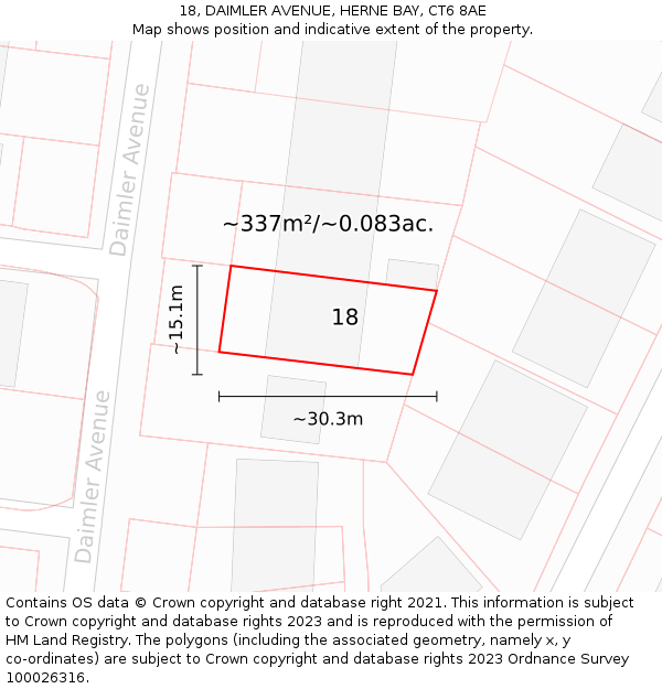 18, DAIMLER AVENUE, HERNE BAY, CT6 8AE: Plot and title map