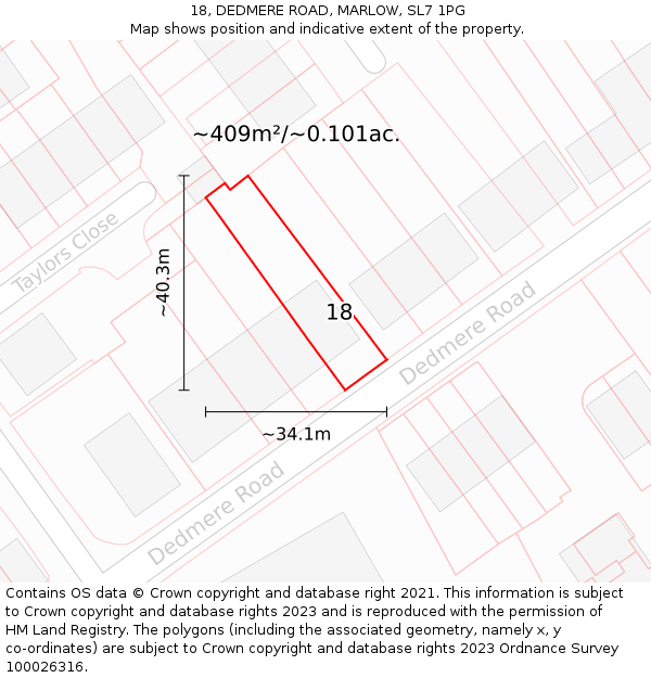 18, DEDMERE ROAD, MARLOW, SL7 1PG: Plot and title map