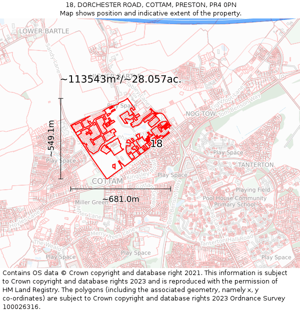 18, DORCHESTER ROAD, COTTAM, PRESTON, PR4 0PN: Plot and title map