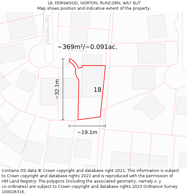 18, FERNWOOD, NORTON, RUNCORN, WA7 6UT: Plot and title map