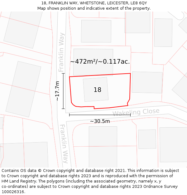 18, FRANKLIN WAY, WHETSTONE, LEICESTER, LE8 6QY: Plot and title map