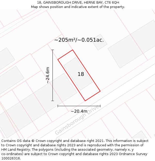 18, GAINSBOROUGH DRIVE, HERNE BAY, CT6 6QH: Plot and title map