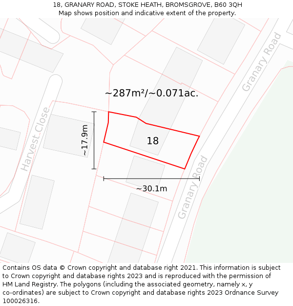 18, GRANARY ROAD, STOKE HEATH, BROMSGROVE, B60 3QH: Plot and title map