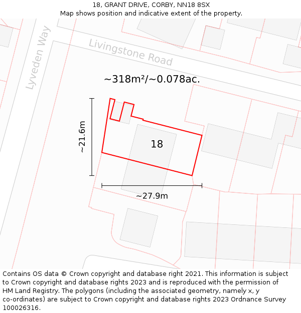 18, GRANT DRIVE, CORBY, NN18 8SX: Plot and title map