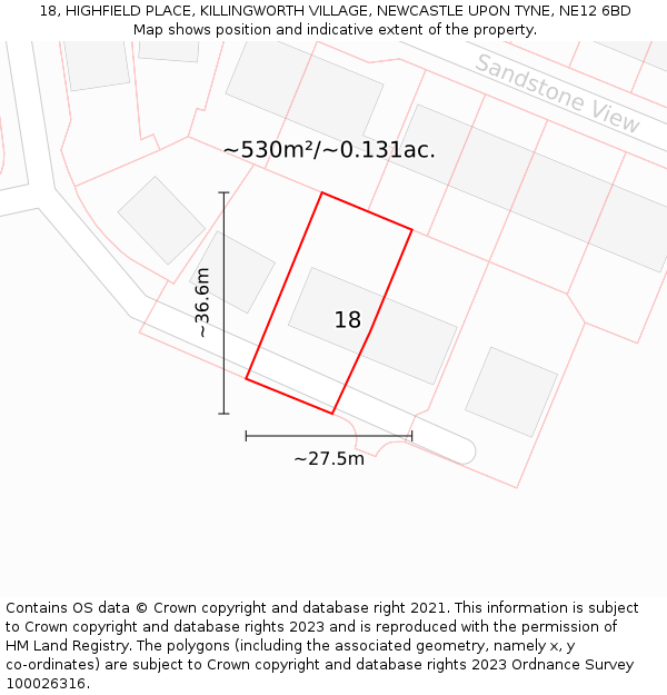 18, HIGHFIELD PLACE, KILLINGWORTH VILLAGE, NEWCASTLE UPON TYNE, NE12 6BD: Plot and title map