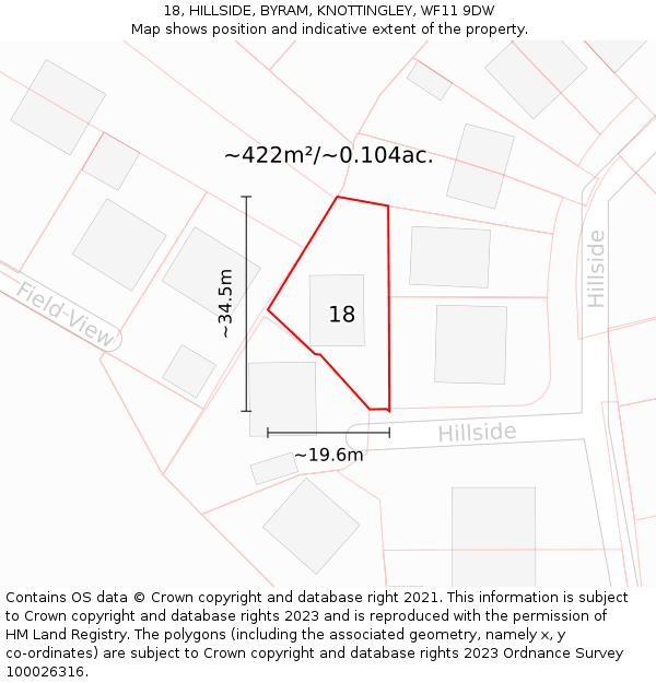 18, HILLSIDE, BYRAM, KNOTTINGLEY, WF11 9DW: Plot and title map