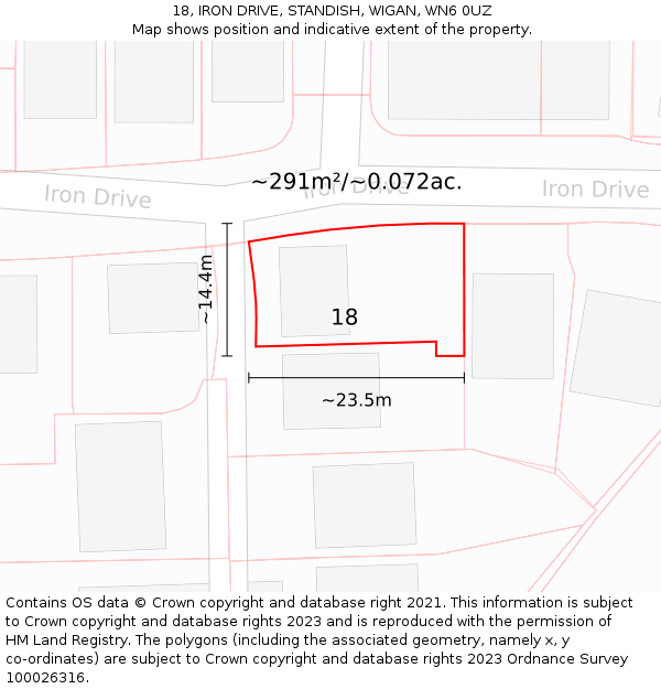 18, IRON DRIVE, STANDISH, WIGAN, WN6 0UZ: Plot and title map