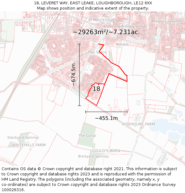 18, LEVERET WAY, EAST LEAKE, LOUGHBOROUGH, LE12 6XX: Plot and title map