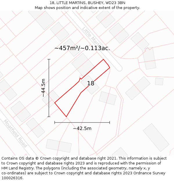 18, LITTLE MARTINS, BUSHEY, WD23 3BN: Plot and title map