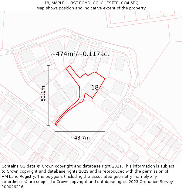 18, MAPLEHURST ROAD, COLCHESTER, CO4 6BQ: Plot and title map