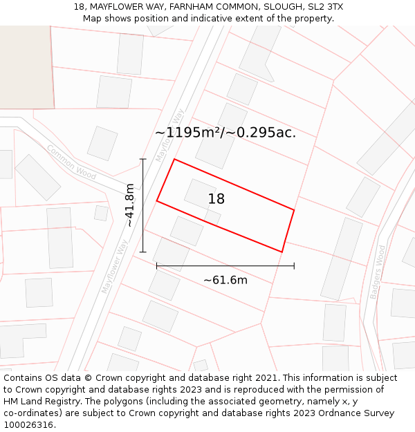 18, MAYFLOWER WAY, FARNHAM COMMON, SLOUGH, SL2 3TX: Plot and title map