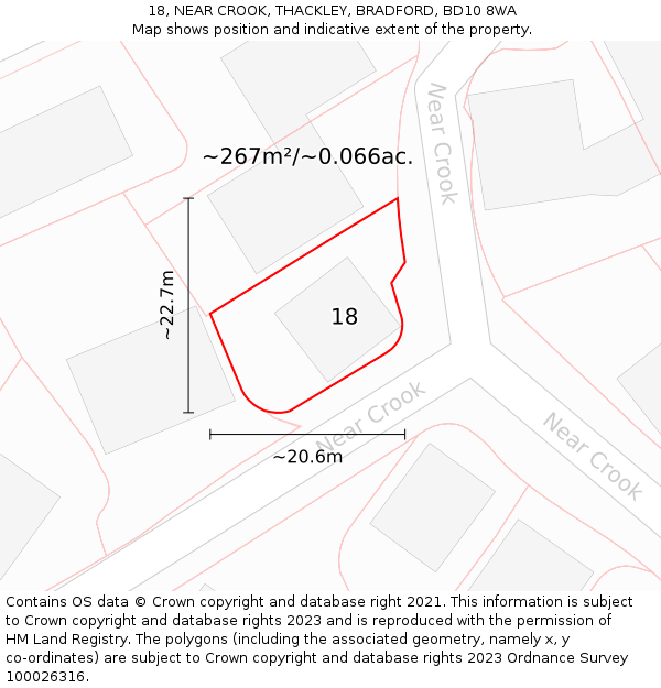 18, NEAR CROOK, THACKLEY, BRADFORD, BD10 8WA: Plot and title map