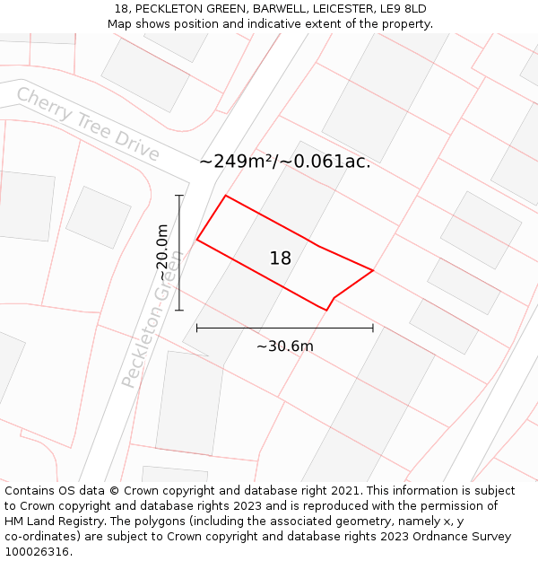 18, PECKLETON GREEN, BARWELL, LEICESTER, LE9 8LD: Plot and title map