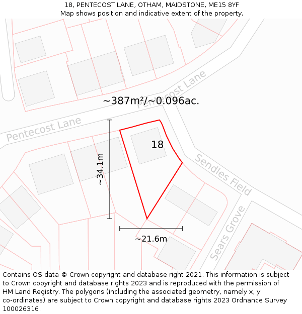 18, PENTECOST LANE, OTHAM, MAIDSTONE, ME15 8YF: Plot and title map