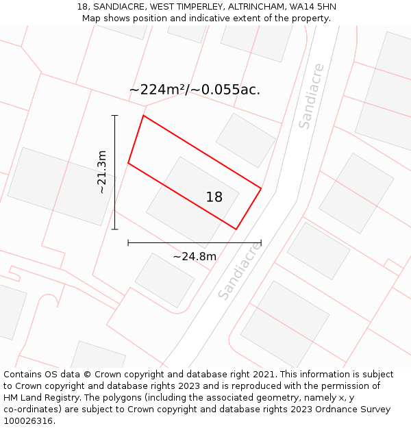 18, SANDIACRE, WEST TIMPERLEY, ALTRINCHAM, WA14 5HN: Plot and title map