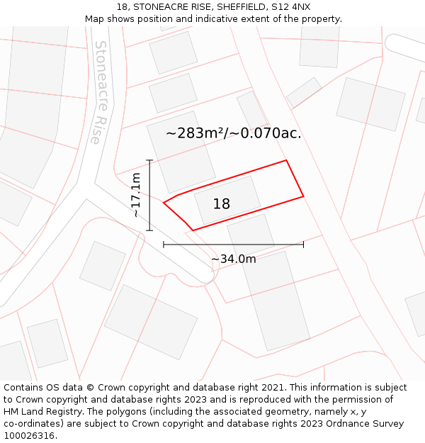 18, STONEACRE RISE, SHEFFIELD, S12 4NX: Plot and title map