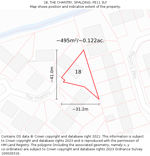 18, THE CHANTRY, SPALDING, PE11 3LF: Plot and title map