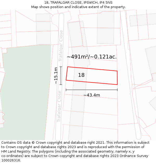 18, TRAFALGAR CLOSE, IPSWICH, IP4 5NS: Plot and title map