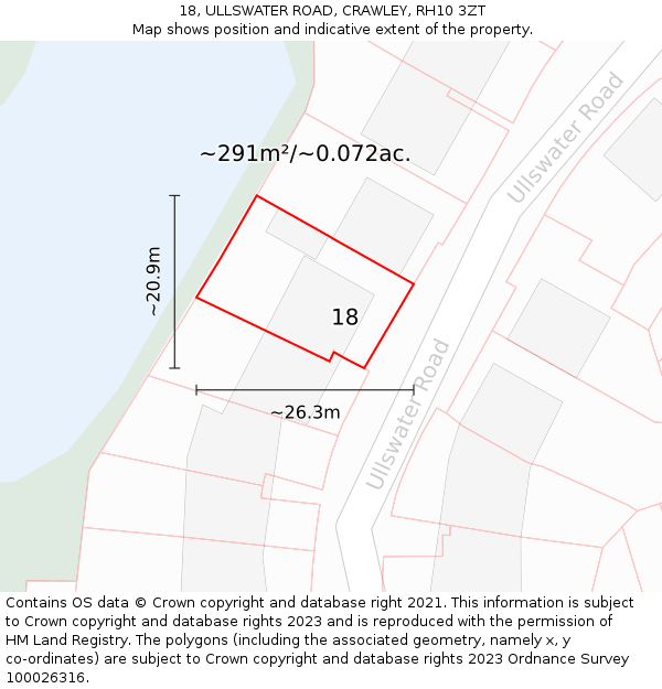 18, ULLSWATER ROAD, CRAWLEY, RH10 3ZT: Plot and title map