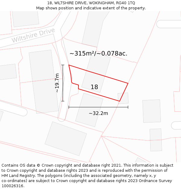 18, WILTSHIRE DRIVE, WOKINGHAM, RG40 1TQ: Plot and title map