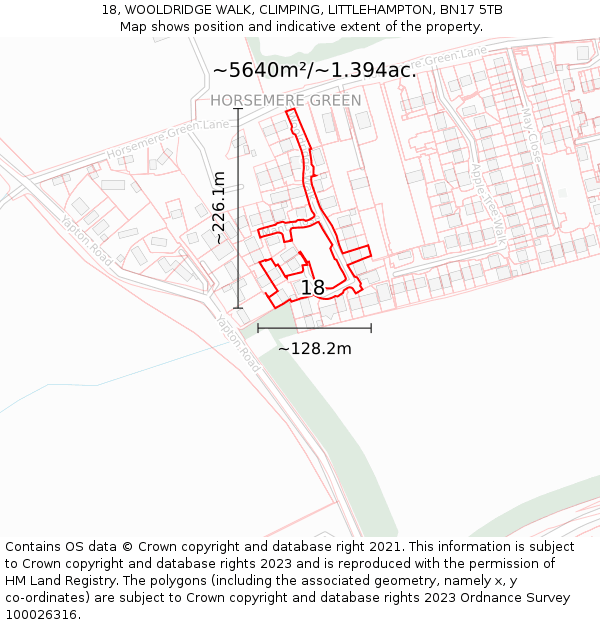 18, WOOLDRIDGE WALK, CLIMPING, LITTLEHAMPTON, BN17 5TB: Plot and title map