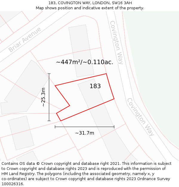 183, COVINGTON WAY, LONDON, SW16 3AH: Plot and title map