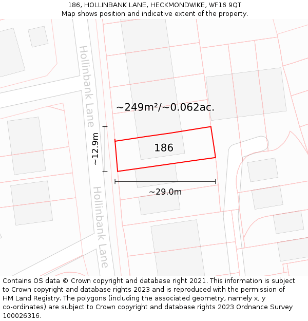 186, HOLLINBANK LANE, HECKMONDWIKE, WF16 9QT: Plot and title map