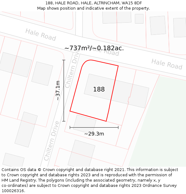 188, HALE ROAD, HALE, ALTRINCHAM, WA15 8DF: Plot and title map