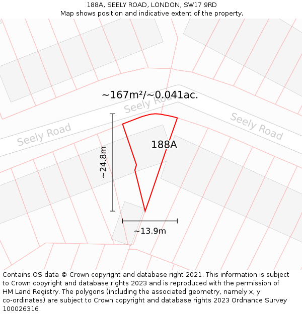 188A, SEELY ROAD, LONDON, SW17 9RD: Plot and title map