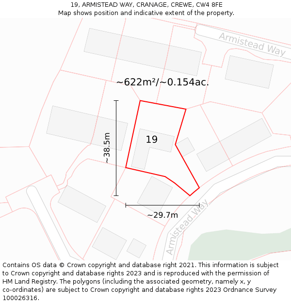 19, ARMISTEAD WAY, CRANAGE, CREWE, CW4 8FE: Plot and title map