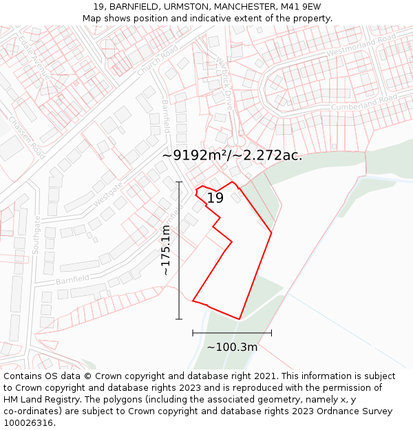 19, BARNFIELD, URMSTON, MANCHESTER, M41 9EW: Plot and title map