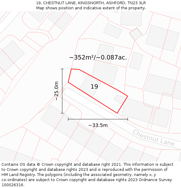 19, CHESTNUT LANE, KINGSNORTH, ASHFORD, TN23 3LR: Plot and title map