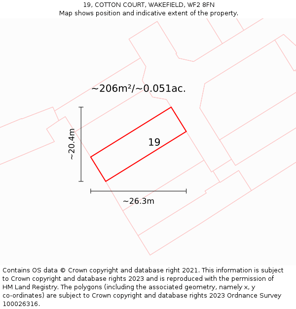 19, COTTON COURT, WAKEFIELD, WF2 8FN: Plot and title map