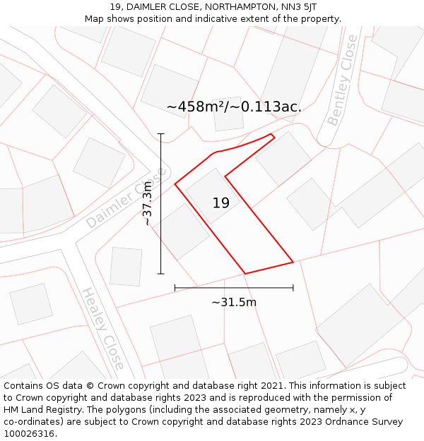 19, DAIMLER CLOSE, NORTHAMPTON, NN3 5JT: Plot and title map