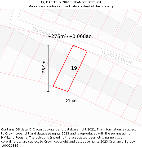 19, DARFIELD DRIVE, HEANOR, DE75 7YU: Plot and title map