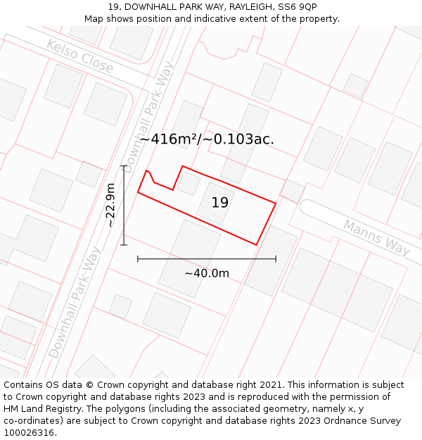 19, DOWNHALL PARK WAY, RAYLEIGH, SS6 9QP: Plot and title map