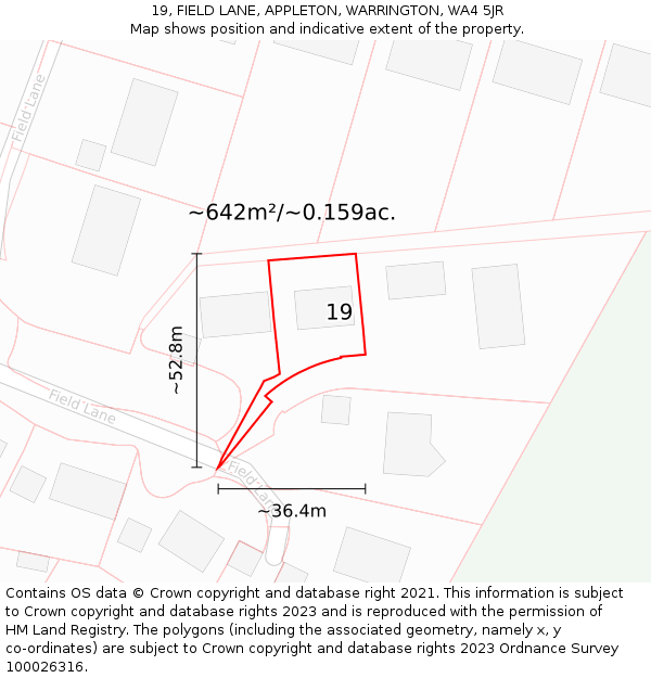 19, FIELD LANE, APPLETON, WARRINGTON, WA4 5JR: Plot and title map